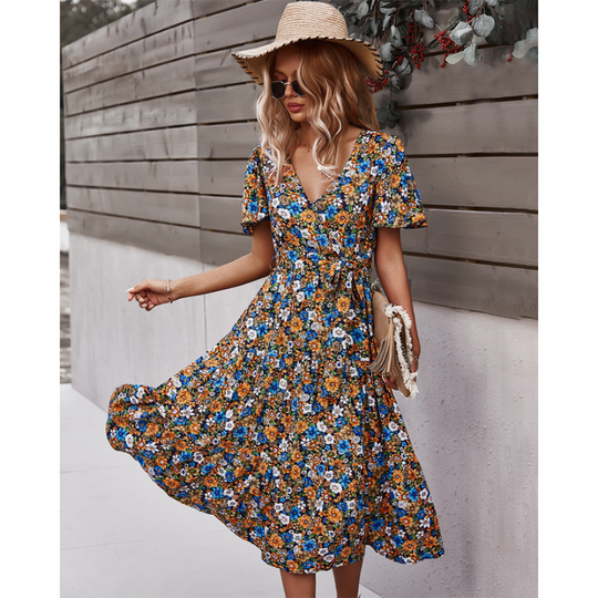 Women Floral Short Sleeve Printed Dress