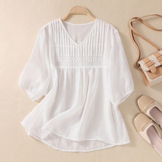 Laurienne™ | Pleated V-Neck Blouse
