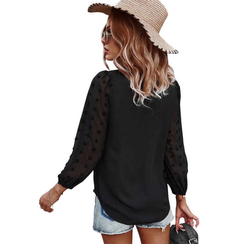 Textured Full Sleeves V-Neck Semi Formal Blouse