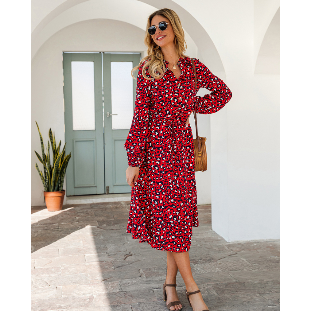 Women’s Midi Leopard Long Sleeves Dress