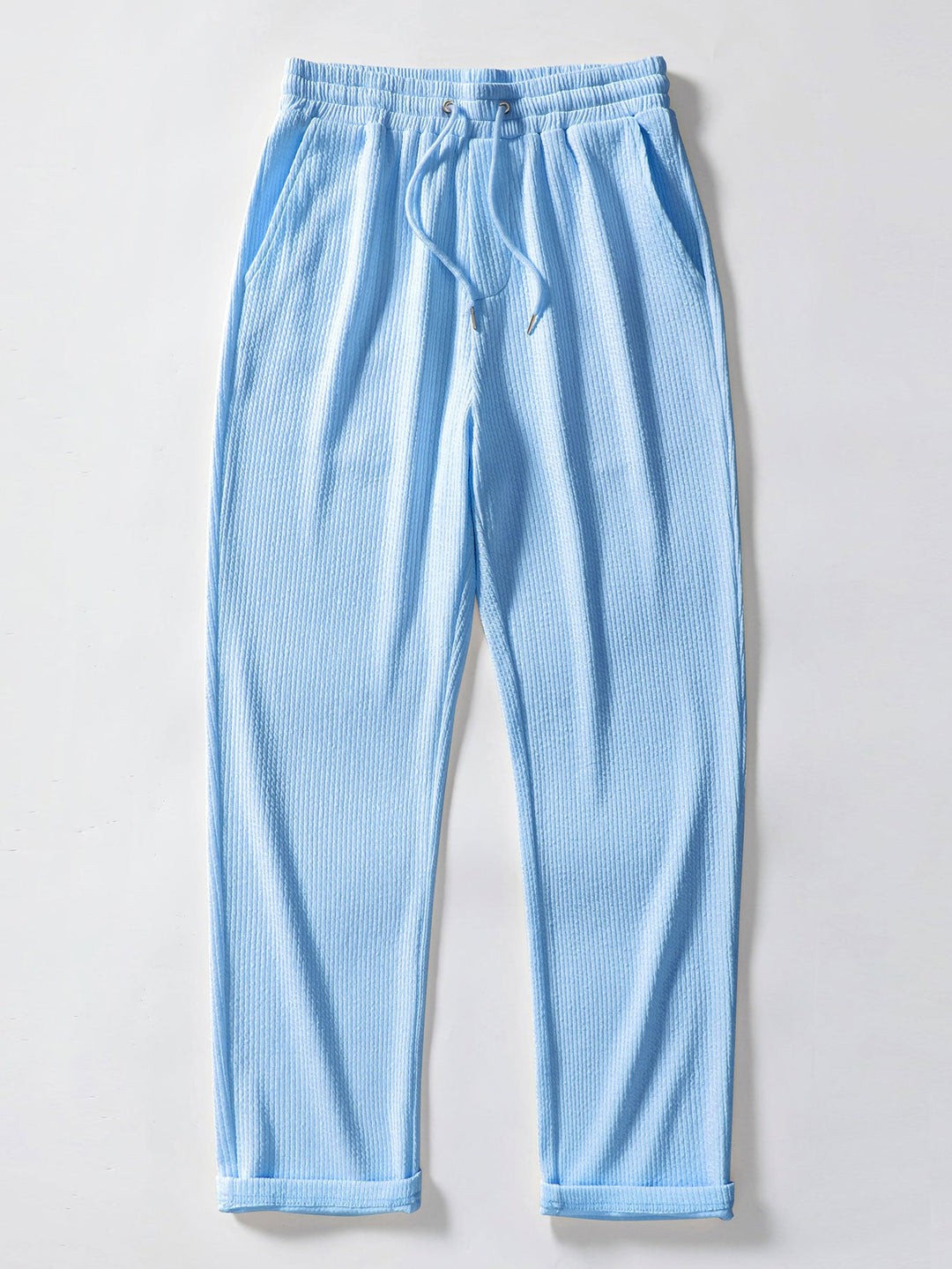 Two Tone Muscle Fit Ribbed Stand Collar Shirt & Straight Leg Ribbed Pants