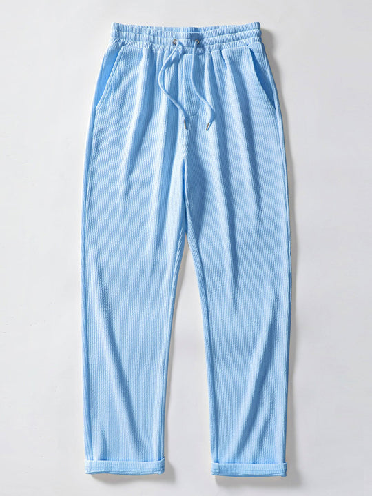 Two Tone Muscle Fit Ribbed Stand Collar Shirt & Straight Leg Ribbed Pants