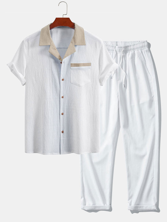 Textured Contrast Cuban Shirt & Straight Leg Pants