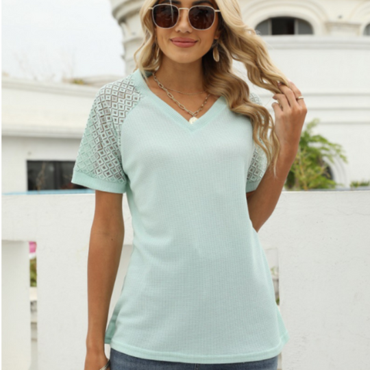 Laced Short Sleeves Blouse