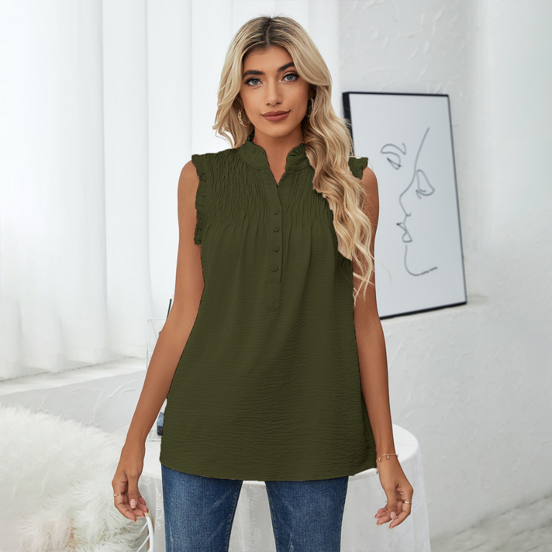 Semi-Casual Sleeveless Meridian Collar Blouse