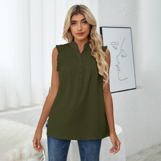 Semi-Casual Sleeveless Meridian Collar Blouse