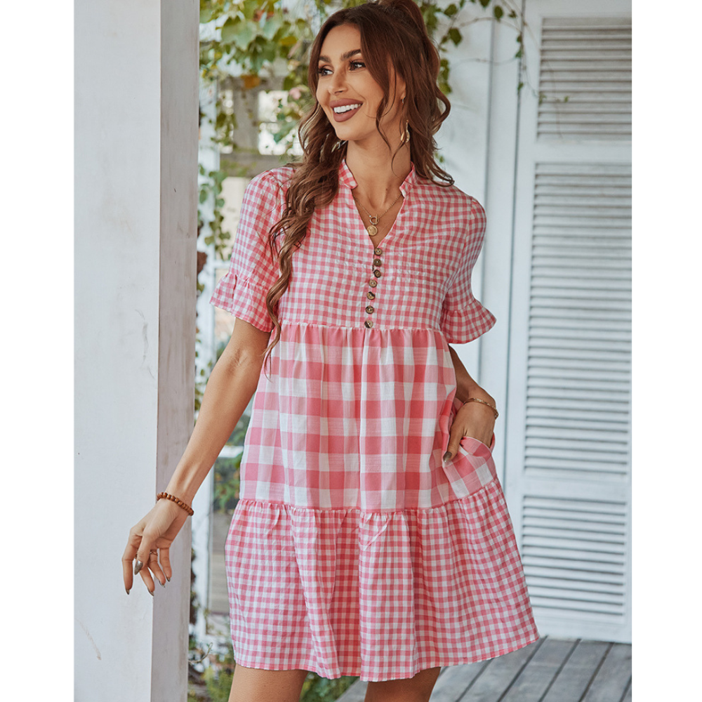 Women Short Gingham Dress
