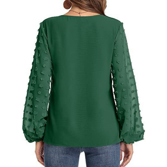 Semi-Formal V-neck Textured Sleeves Blouse