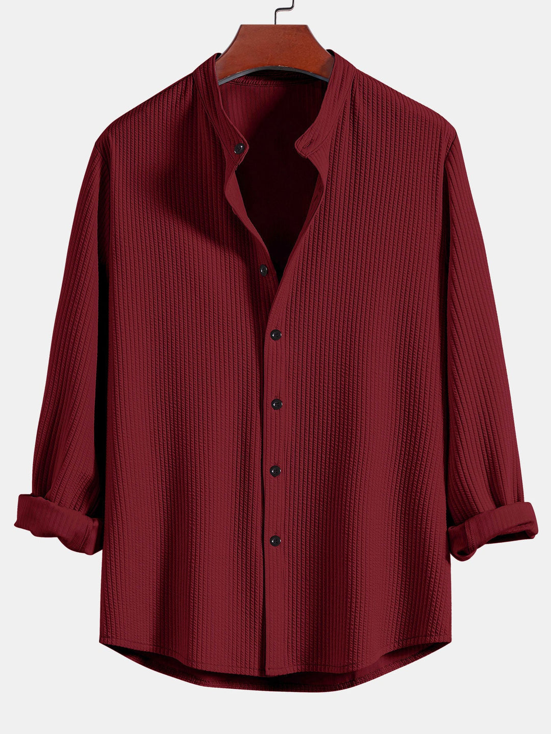 Long sleeve Muscle Fit ribbed Slight brownd collar shirt