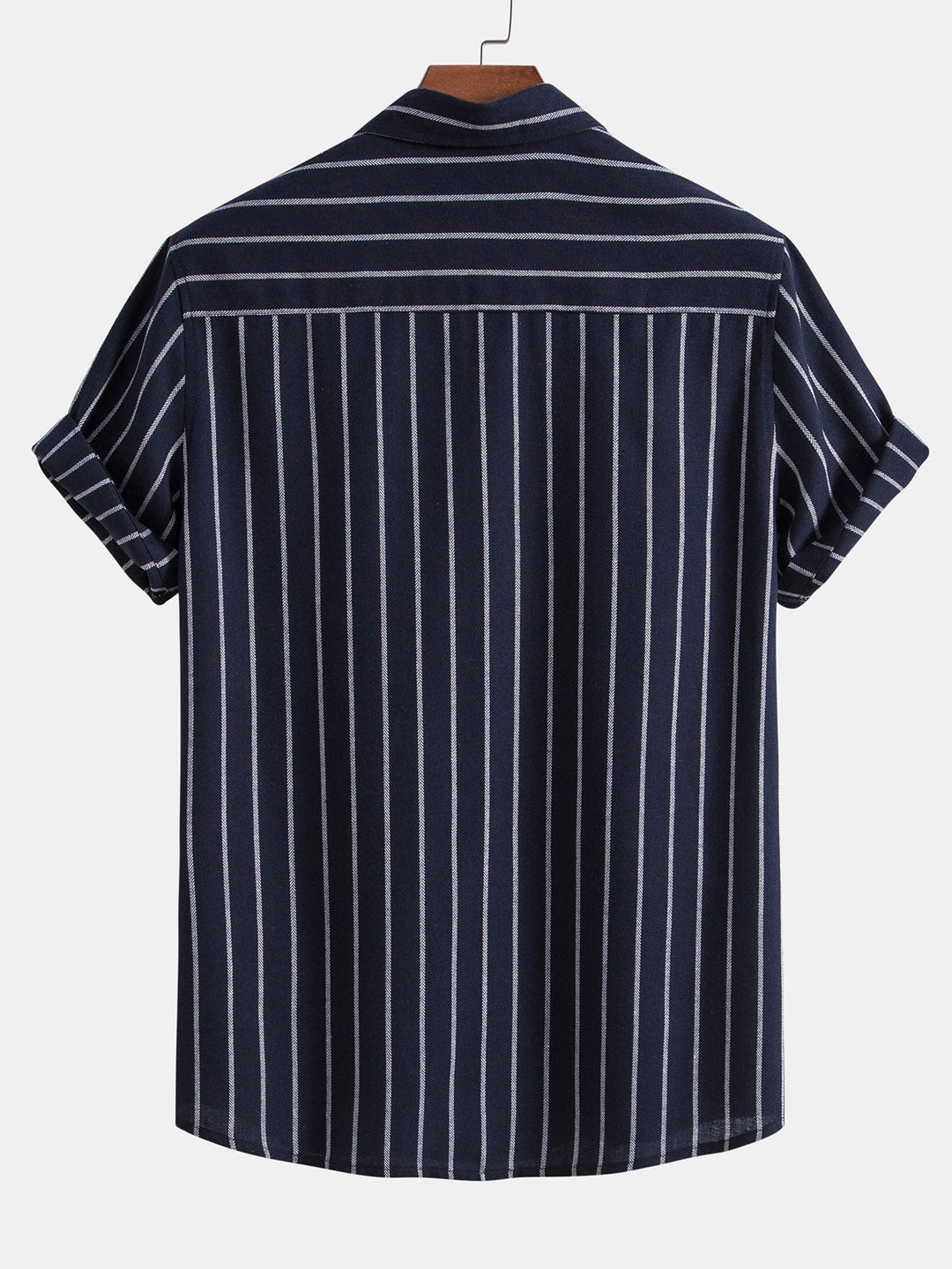 Cotton blend striped button up shirt and straight leg linen pants