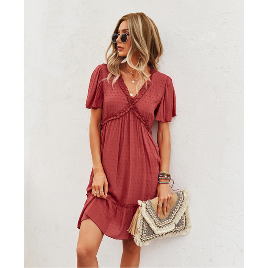 Boho Short-Sleeve Chiffon Dress