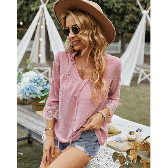 Solid V-Neck Chiffon Blouse
