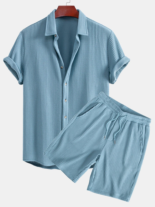 Waffle Knot Up Shirt & Drawstring Waffle Shorts