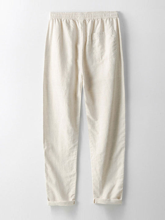 Knitted geometric texture Red Cuban shirt and linen straight-leg pants