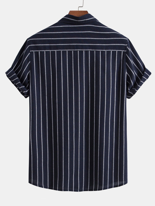 Cotton blend striped button -up shirt
