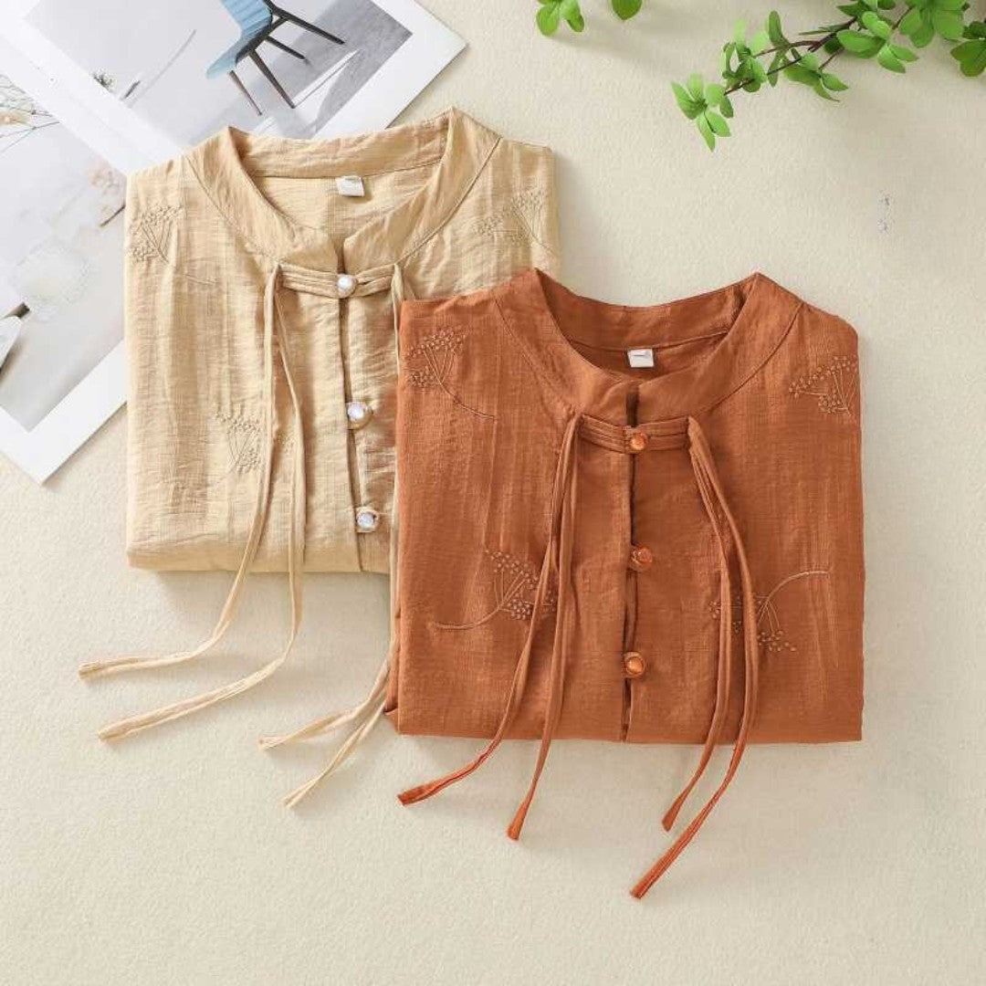 Laurienne™ | Buttoned Blouse with Mandarin Collar