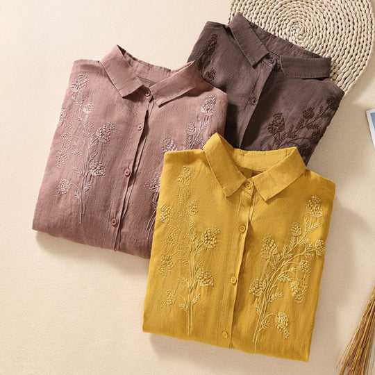 Laurienne™ | Embroidered Blouse with Classic Collar