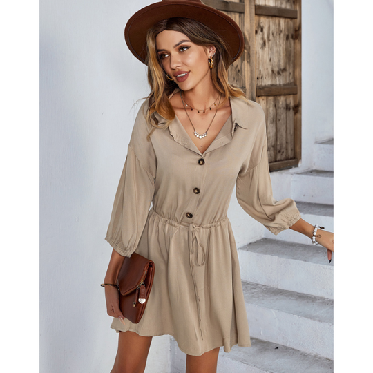 Women Solid Half-Buttoned Dress