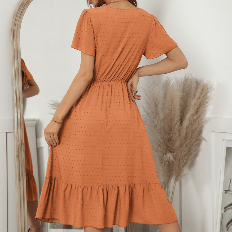 Ruffled Laced Hem Dot Maxi Dress