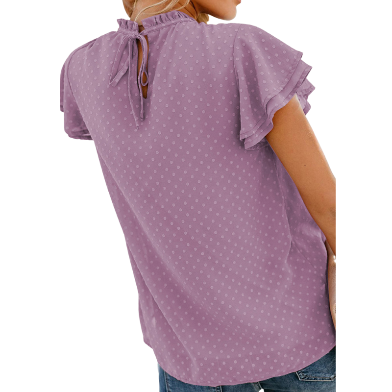 Flounce Cap Sleeves Dot Print Blouse