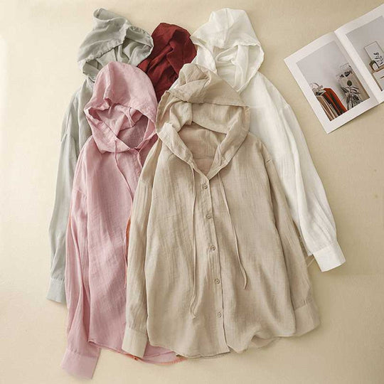 Laurienne™ | Hooded Button-Down Blouse