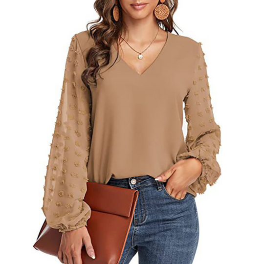 Semi-Formal V-neck Textured Sleeves Blouse