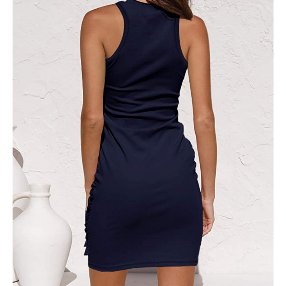 Side Knot Sleeves Less Bodycon Midi Dress