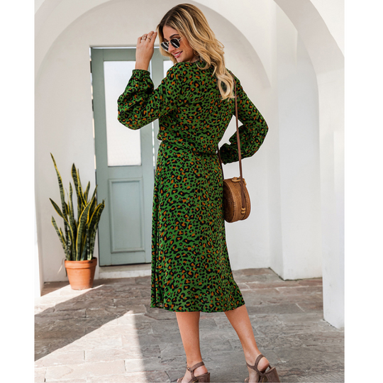 Women’s Midi Leopard Long Sleeves Dress