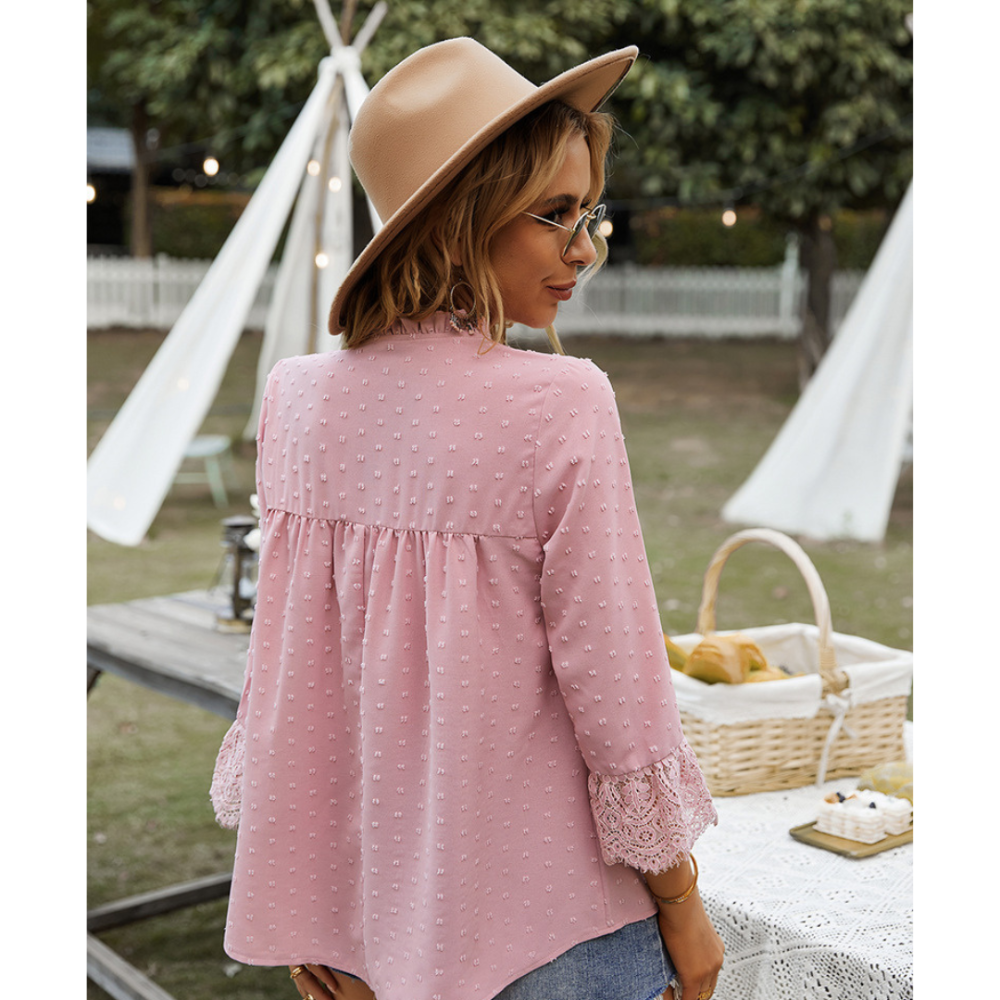Solid V-Neck Chiffon Blouse