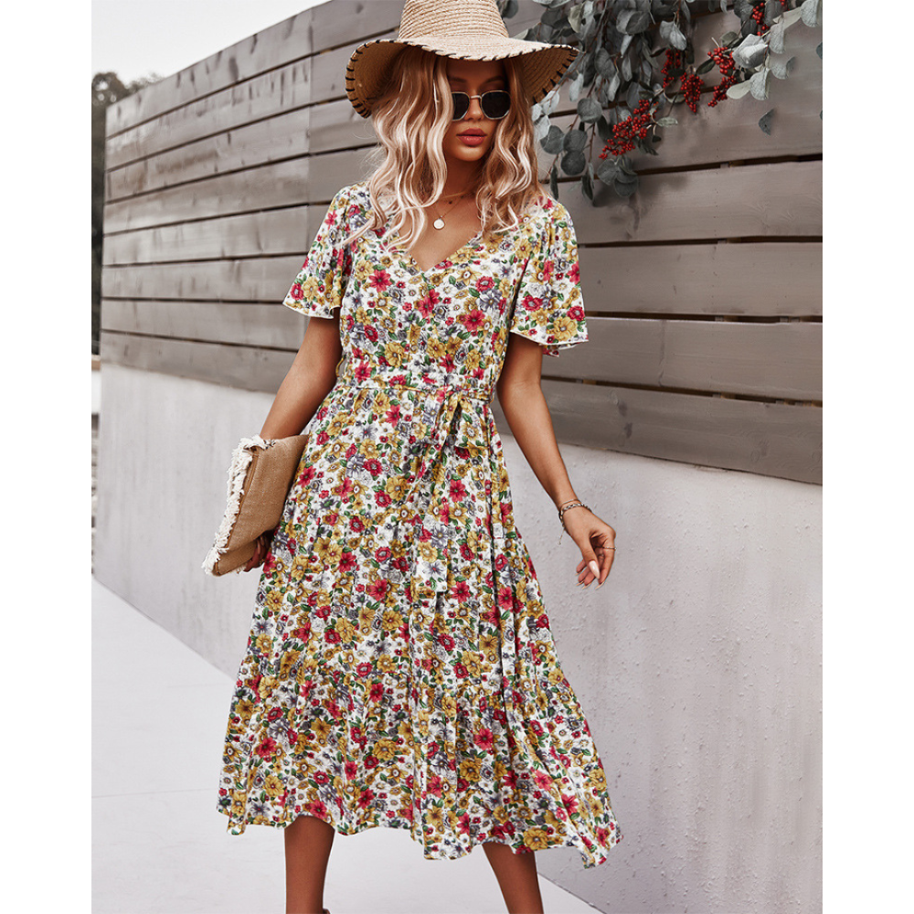 Women Floral Short Sleeve Printed Dress