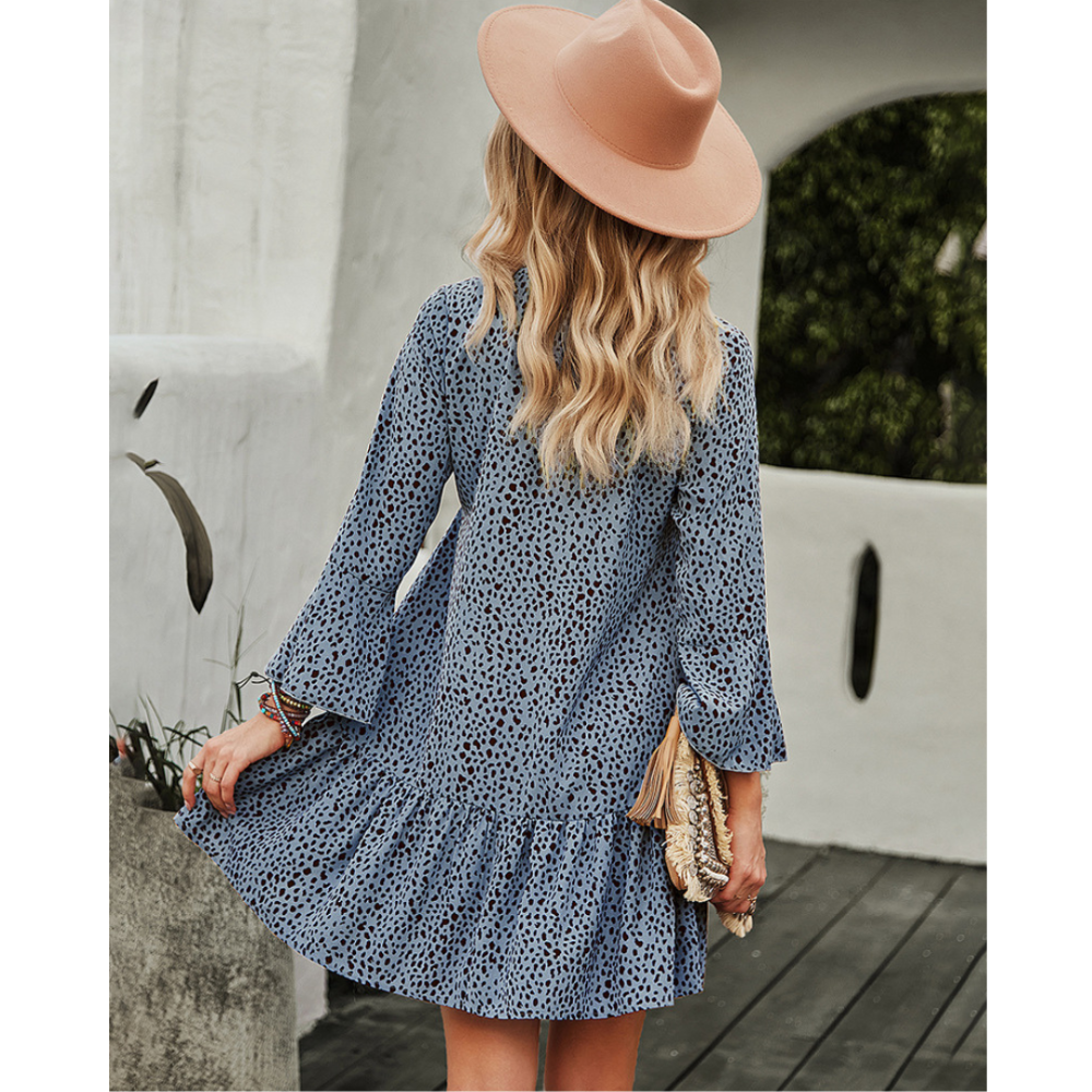 Women Half-Buttoned Dalmatian Print Dress