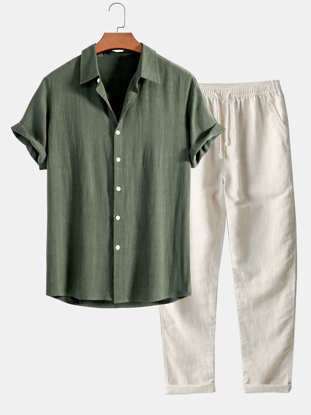 Linen rayon blend button up shirt and straight leg linen pants