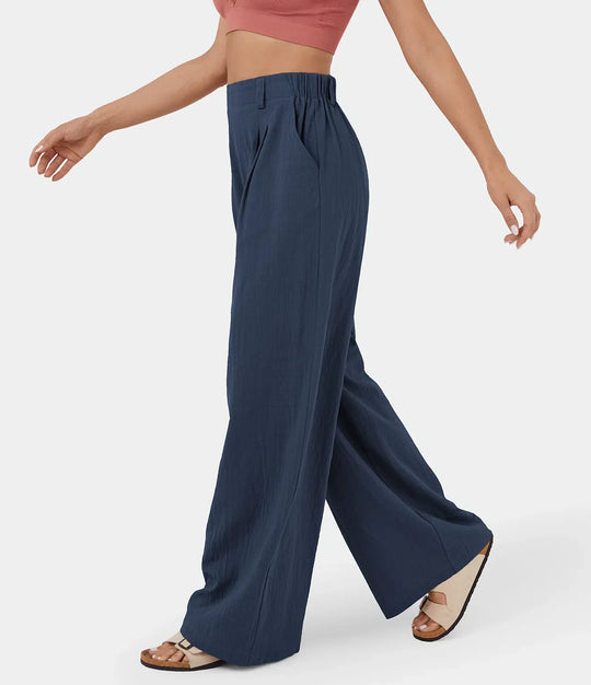 Flowy Solid Palazzo Pants With Side Pockets