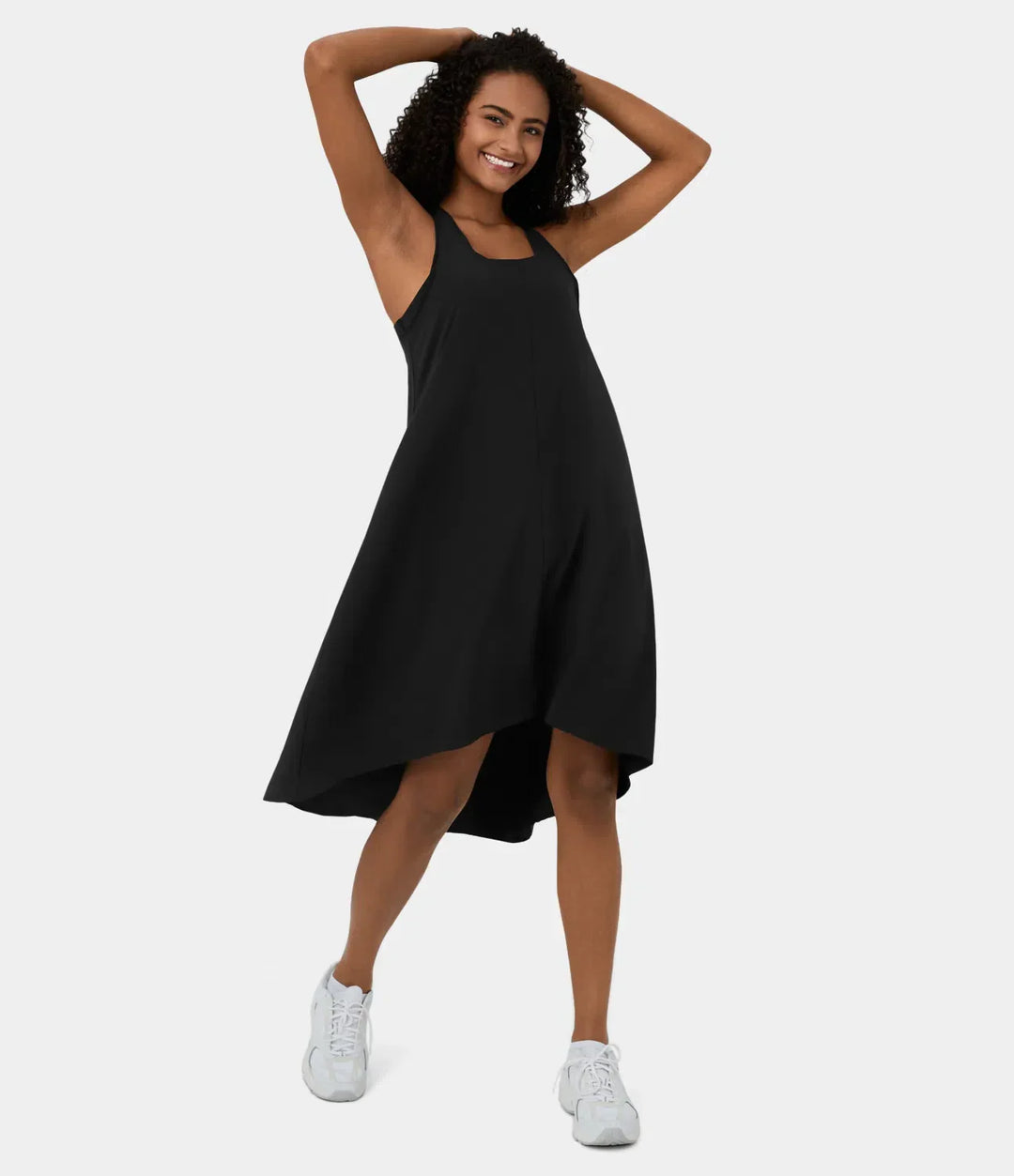 Midi Casual Dress With Backless Racerback And Side Pocket