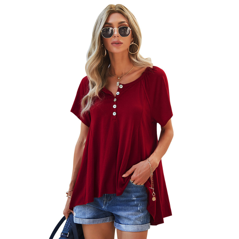 Flounce Bottom Round Neck Blouse