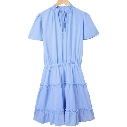 Flounce Sleeve V- Neck Casual Dress