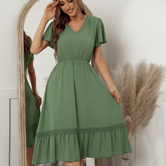 Ruffled Laced Hem Dot Maxi Dress