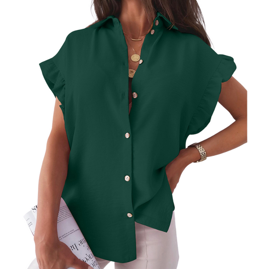 Ruffled Short Sleeve Semi Formal Shirt