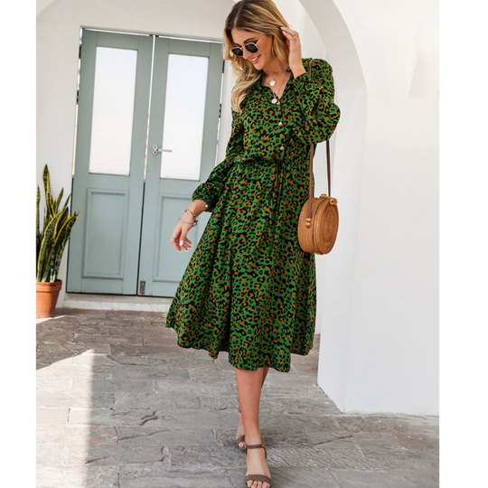 Women’s Midi Leopard Long Sleeves Dress