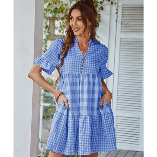 Women Short Gingham Dress
