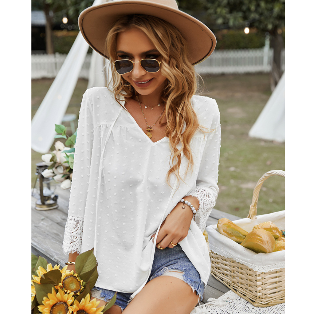Solid V-Neck Chiffon Blouse