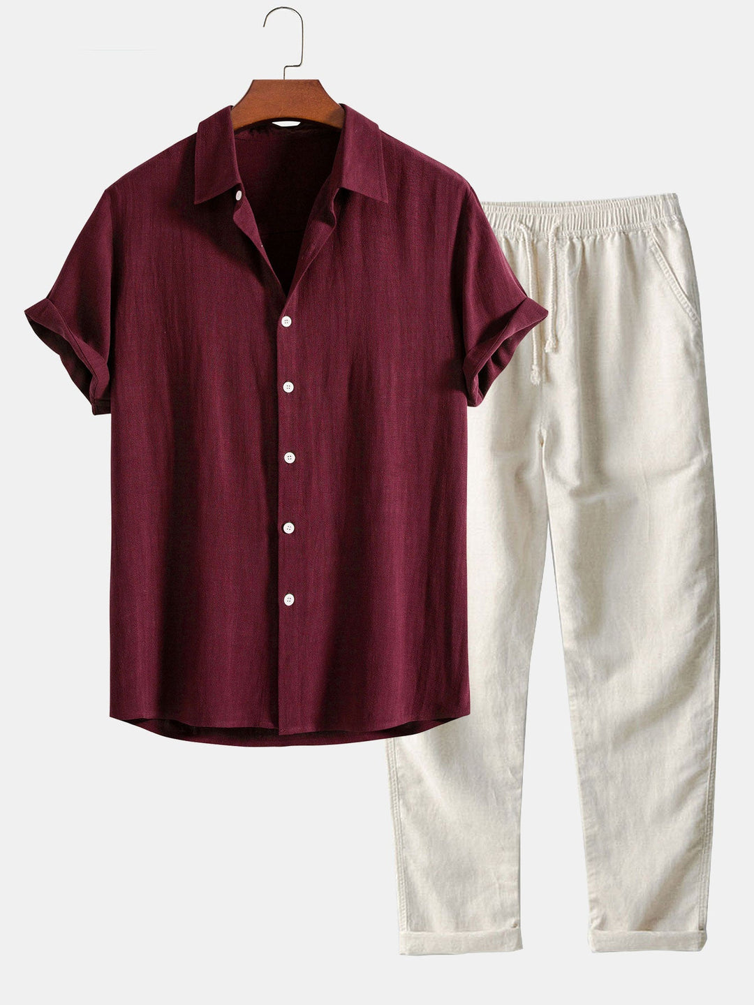 Linen rayon blend button up shirt and straight leg linen pants