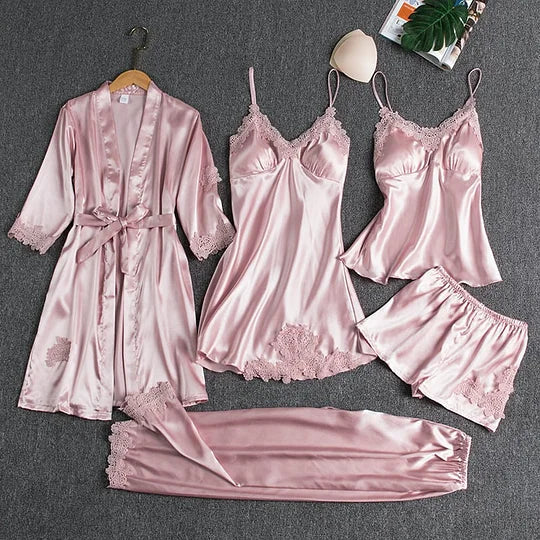 Hola™ Women's nightgown made of ice silk, 5 piece set