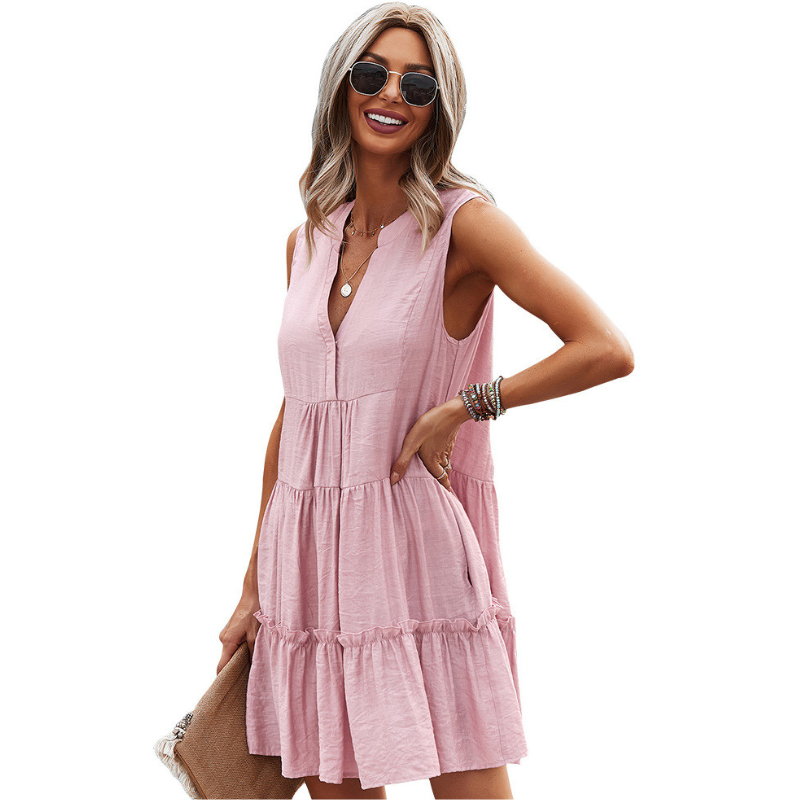 Flared Bottom Knee Length Sleeveless Dress
