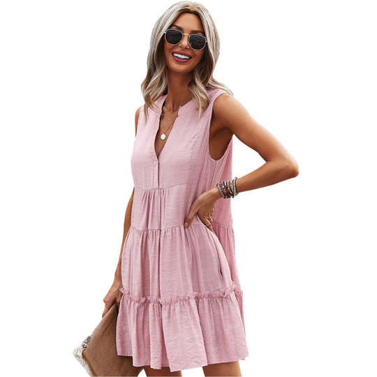Flared Bottom Knee Length Sleeveless Dress