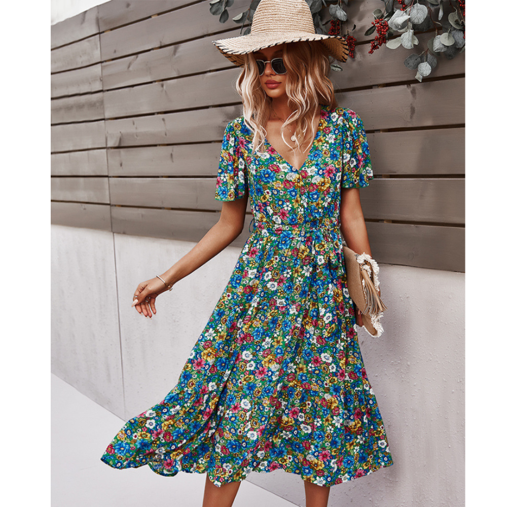 Women Floral Short Sleeve Printed Dress