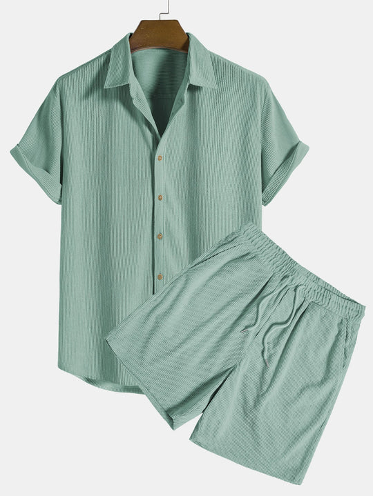 Short Sleeve Corduroy Button Up Shirt & Shorts