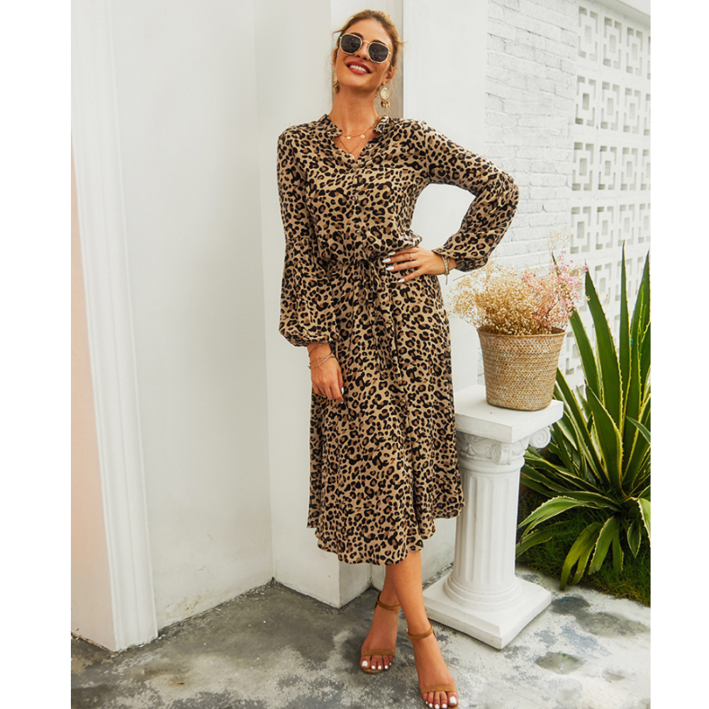 Women’s Midi Leopard Long Sleeves Dress