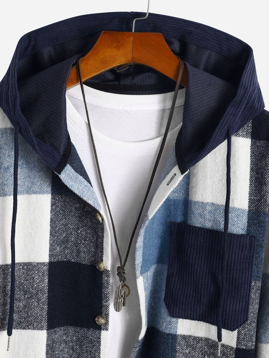 Laurent™ - Hooded flannel and corduroy patchwork shirt