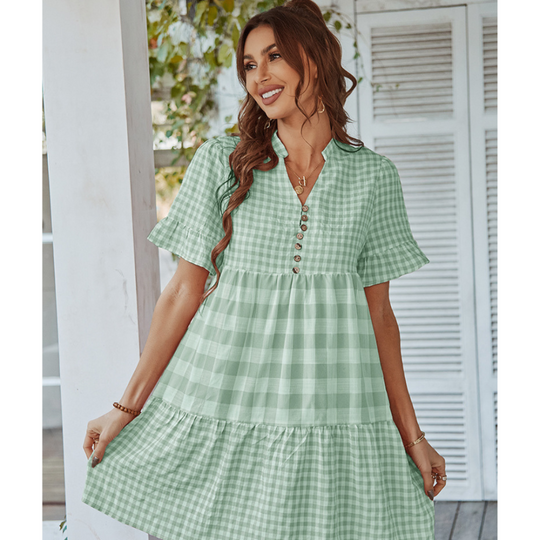 Women Short Gingham Dress